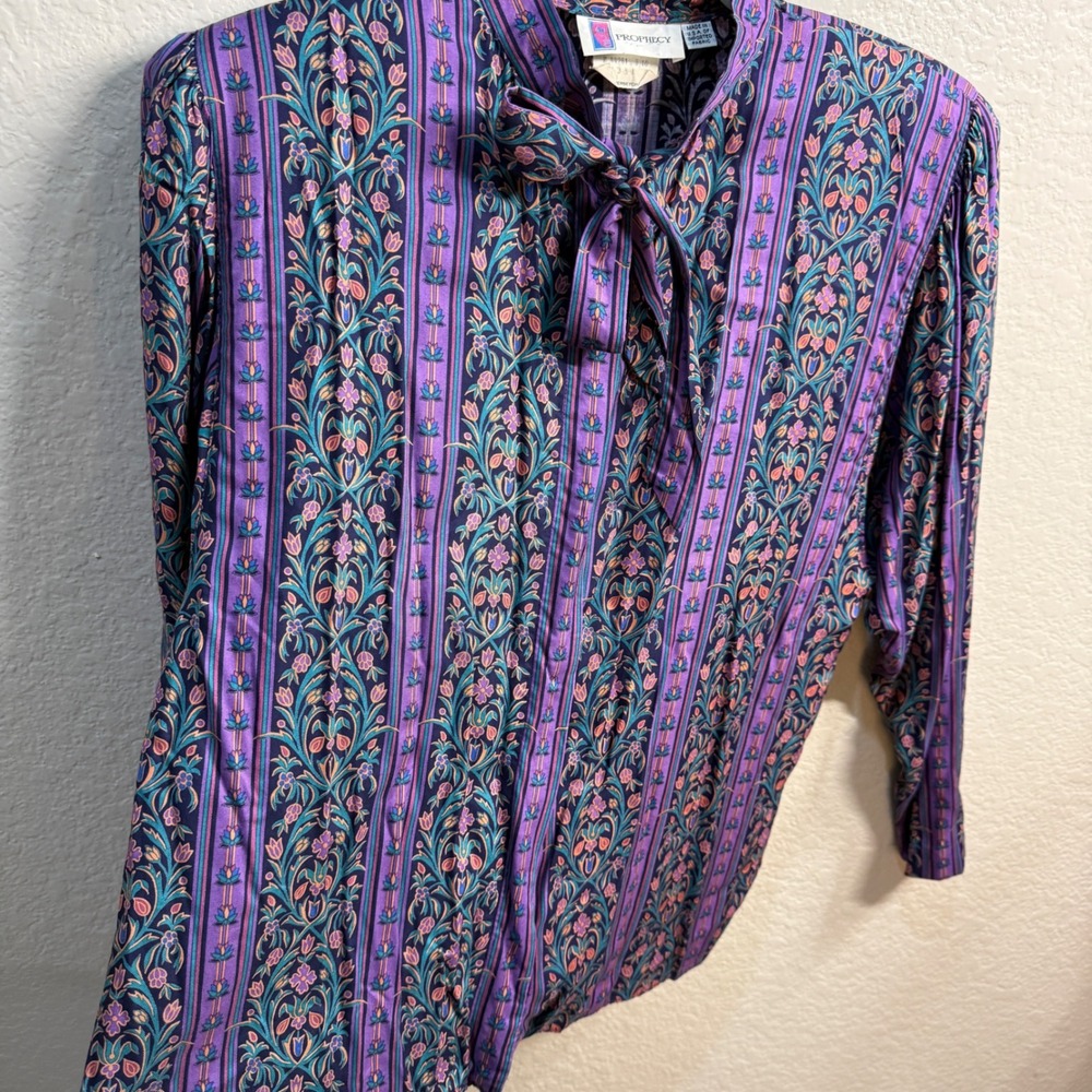 Vintage Prophecy Womens Sz 16 Purple Teal Artsy Floral Boho Eclectic Blouse Top - Picture 6 of 12